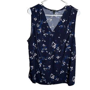 41 Hawthorn Tank Top Women's 2X Navy Blue Floral Sleeveless Blouse Printed